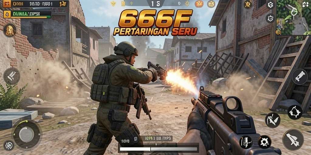 Screenshot menunjukkan aksi seru di gameplay 666F.
