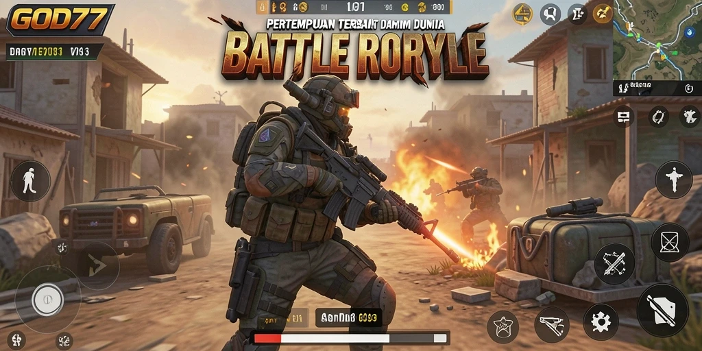 Gameplay mendebarkan dari GOD77 dalam pertempuran Battle Royale.