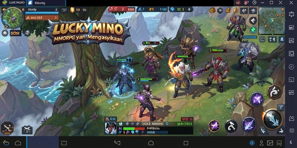 Tampilan gameplay LUCKYMINO dengan pertarungan aksi yang intens.