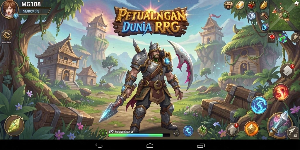 Tampilan gameplay MG108 dengan pertarungan RPG yang seru.