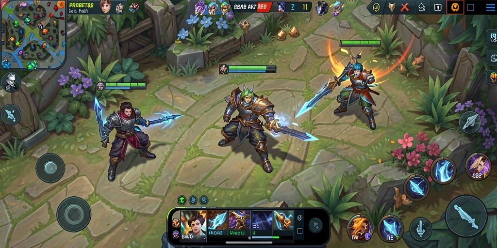 Tangkapan layar gameplay PROBET88 dengan aksi seru di arena MOBA.
