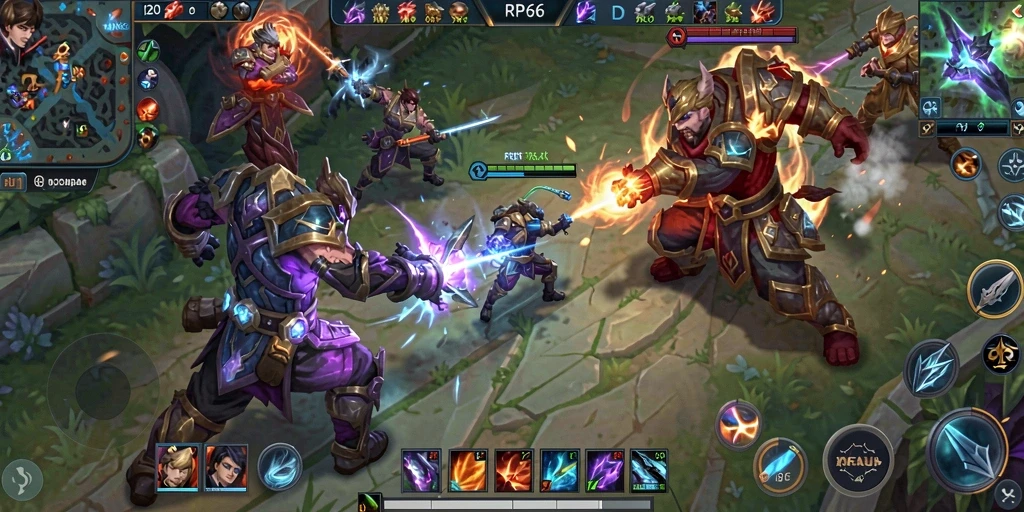 Tampilan gameplay menegangkan dari RP66 di arena pertempuran MOBA.