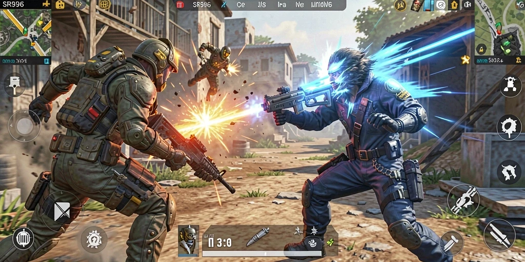 Screenshot SR996 menampilkan aksi seru dalam pertempuran Battle Royale.