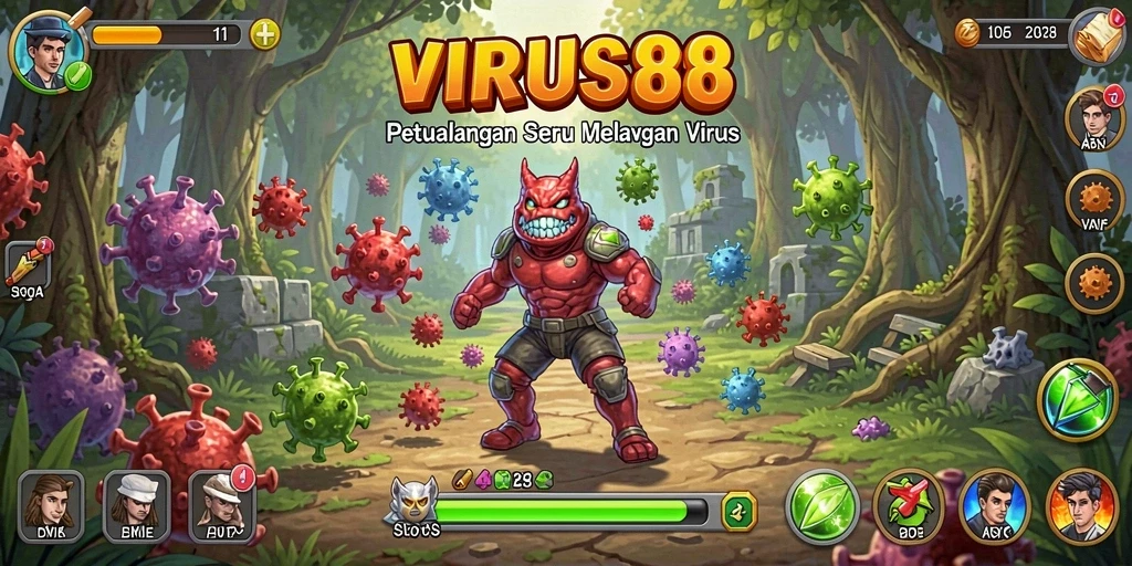 Tampilan gameplay menarik dari VIRUS88 saat menghadapi tantangan virus.